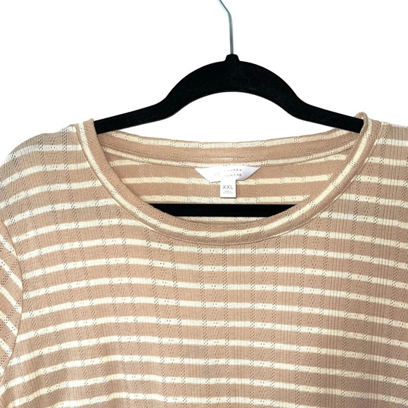 LC Lauren Conrad Tan & White Striped Short Sleeve Peplum Top XXlarge Women’s - Picture 2 of 10